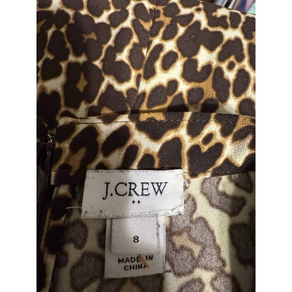 J Crew Dress 8 Animal Print Brown Black 3/4 Long Sleeve Stretch Washable